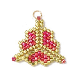 Красный Подвески клевер из стеклянных бусин miyuki, с настоящими 18позолоченными 304 кольцами из нержавеющей стали, красные, 21.5x23x2 мм