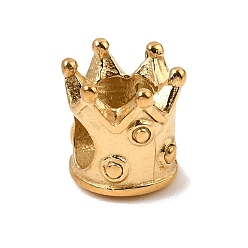 Real 18K Gold Plated 304 Stainless Steel European Beads, Large Hole Beads, Crown, Real 18K Gold Plated, 10.5x10.5mm, Hole: 4.5mm