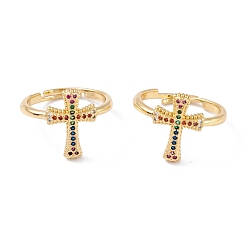 Echt 18 k vergoldet Einstellbare messing micro pave zirkonia ringe, langlebig überzogen, Kreuz, Farbig, echt 18 k vergoldet, 2 mm, Innendurchmesser: 17 mm, Kreuz: 15.5x11 mm.