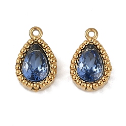 Королевский синий Ионное покрытие (ip) 304 подвески из нержавеющей стали с микропаве из кубического циркония, реальный 18 k позолоченный, очарование слезы, королевский синий, 10.5x6.5x3 мм, отверстие : 0.9 мм