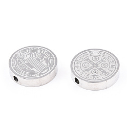 Нержавеющая Сталь Цвет Устойчивы к потускнению 304 бусины из нержавеющей стали, плоский круглый с медалью святого бенедикта, цвет нержавеющей стали, 14.5x3 мм, отверстие : 2 мм