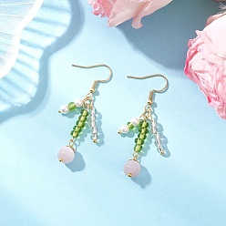 Золотой Глаза кота болтаться серьги, круглые, со стеклом и ракушечным жемчугом, золотые, 52.5 мм