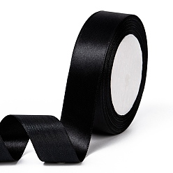 Black Single Face Satin Ribbon, Polyester Ribbon, Black, 1 inch(25mm) wide, 25yards/roll(22.86m/roll), 5rolls/group, 125yards/group(114.3m/group)