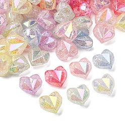 Сердце Уф-покрытие прозрачный треск акриловые бусины, радужный, разноцветные, граненые, сердце, 13.5x14.5x8.5 мм, отверстие : 1.8 мм