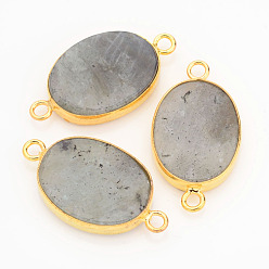 Labradorite Natural Labradorite Links connectors, Oval, with Golden Tone Brass Findings, 29x16x4mm, Hole: 1.5mm