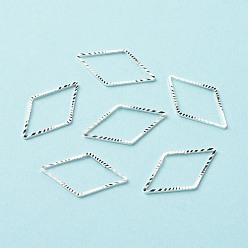 925 Sterling versilbert Messing Verbinderring, langlebig überzogen, cadmiumfrei und bleifrei, Karo, 925 Sterling versilbert, 23x13.5x1 mm, Innendurchmesser: 21x12 mm