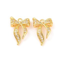Настоящее золото 18K Латунные микропаве прозрачные подвески с фианитом, бантом, реальный 18 k позолоченный, 14.3x10.1x3.2 мм, отверстие : 1.2 мм
