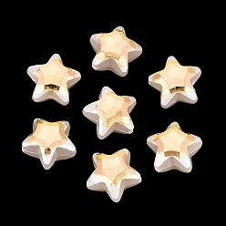 Creamy White ABS Plastic Imitation Pearl Beads, Golden Metal Enlaced, Star, Faceted, Creamy White, 14.5x15.5x9.5mm, Hole: 2mm, about 526pcs/500g