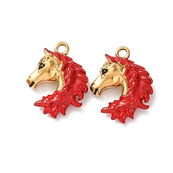 Красный 304 нержавеющей стальной эмали подвески, лошади прелести, ионное покрытие (ip), реальный 18 k позолоченный, красные, 25.5x20x8 мм, отверстие : 2 мм