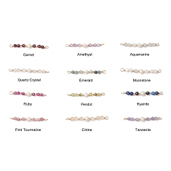 Смешанные камни 12 шт. 12 стили граненые круглые натуральные смешанные камни бусины соединительные подвески, 12 звенья камней рождения с медными проволочными петлями, золотые, 33~35x3~4.5x3~4 мм, отверстие : 1.6 мм, 1 шт / стиль