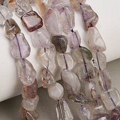 Super Seven Quartz Hilos de cuentas de cuarzo natural Super Seven, pepitas, 8~18x8~10x4~8 mm, agujero: 1 mm, sobre 40 unidades / cadena, 15.35'' (39 cm)