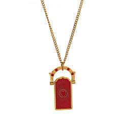 Красный Вращающиеся подвески в виде карт Таро из нержавеющей стали с эмалью и стразами., реальный 304 k позолоченный, красные, 18 дюйм (17.72 см)