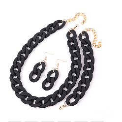 Черный Комплекты акриловых цепочек-цепочек, сережек-подвесок и браслетов, золотые, чёрные, Ожерелье: 430 mm