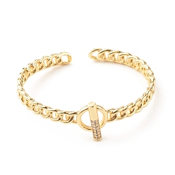 Real 18K Gold Plated Clear Cubic Zirconia Toggle Clasp Shape Open Cuff Bangle, Brass Jewelry for Women, Cadmium Free & Lead Free, Real 18K Gold Plated, Inner Diameter: 1-7/8x2-1/8 inch(4.75x5.45cm)