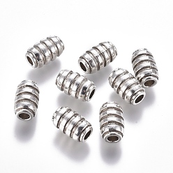 Antik Silber Farbe Legierung europäische Rillenperlen, Großloch perlen, Kolumne, Antik Silber Farbe, 15x9.5 mm, Bohrung: 4 mm