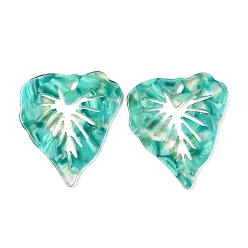 Средний Аквамарин Прозрачные подвески из ацетата целлюлозы (смолы), очарование листа, средний аквамарин, 39x34x2.5 мм, отверстие : 4.5x2.5 мм
