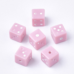 Pink Acrylic Beads, Dice, Pink, 7.5x7.5x7.5mm, Hole: 1.5mm, about 1000pcs/500g