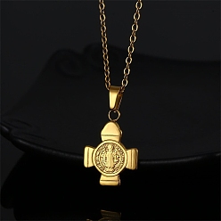 Золотой 304 Женские подвески-кресты Святого Бенедикта из нержавеющей стали, золотые, 17.72 дюйм (45 см)