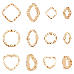 Настоящее золото 18K 12шт 6 стиль латунные бусины рамки, сердце/ромбус/кольцо, реальный 18 k позолоченный, 8.5~15x2~2.5 мм, отверстие : 0.8~1.2 мм, 2 шт / стиль