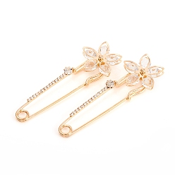 Light Gold Защитная брошь с металлическим покрытием, с хрусталя стразами, цветок, золотой свет, 75x25.5 мм, штифты : 1.5 мм