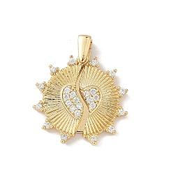 Солнце Латунные микропаве кубические цирконии открывающиеся подвески, реальный 18 k позолоченный, солнце, 26.5x21.5x3 мм, отверстие : 4x2 мм