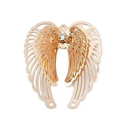 Light Gold Латунный кристалл горный хрусталь 3d полые ангельские крылья люстра компоненты ссылки, гравированные металлические украшения, без кадмия, без никеля и без свинца, золотой свет, 46.5x40x9 мм, отверстие : 1.5 мм