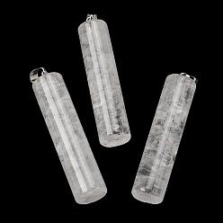 Хрусталь Природный кристалл кварца большие подвески, Подвески в виде колонн из горного хрусталя с 304 защелкивающимися креплениями из нержавеющей стали, цвет нержавеющей стали, 54.5~56x12~14 мм, отверстие : 6x4 мм