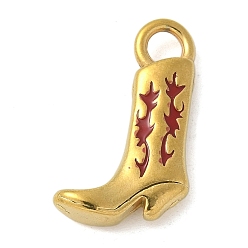 Красный 304 нержавеющей стальной эмали подвески, сапоги прелести, реальный 18 k позолоченный, красные, 21.5x12.5x4 мм, отверстие : 2.8x3 мм