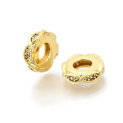 Золотой Бесконечность, латунные микропаве, прозрачные кубические циркониевые бусины, европейские бусины, RONDELLE большие шарики отверстия, стойки покрытие, долговечный, без свинца и без кадмия, золотые, 10x2.7 мм, отверстие : 4.3 мм