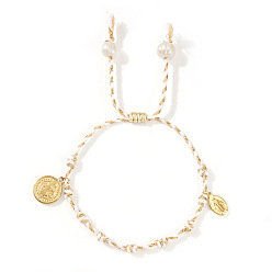 Белый Навахо Религия латунные плоские круглые и овальные браслеты с подвесками, регулируемые плетеные браслеты из волокон для мужчин и женщин, навахо белый, внутренний диаметр: 11 дюйм (28 см)