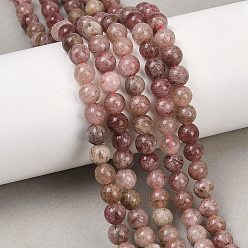 Клубничный Кварц Природного кварца клубники нитей бисера, гладкий круглый, 6 мм, отверстие : 1 мм, около 67 шт / нитка, 15.51'' (39.4 см)