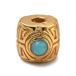 Column Латунные бусины, С бисером бирюзы смолы, реальный 24 k позолоченный, колонка, 6~7x5.5 мм, отверстие : 1.8 мм
