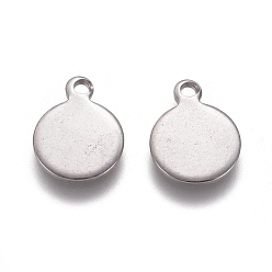 Нержавеющая Сталь Цвет Устойчивые к потускнению 304 подвески из нержавеющей стали, штамповка пустой метки, плоско-круглые, цвет нержавеющей стали, 10.5x8x0.9 мм, отверстие : 1.2 мм