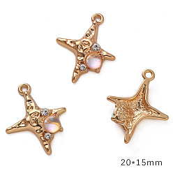 Звезда Подвески из золотистого сплава со стразами из смолы, звезда, 20x15 мм, отверстие : 1.5 мм