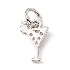 Platinum Brass Micro Pave Cubic Zirconia Charms, with Jump Rings, Cocktail Drink Charms, Platinum, 10.5x7x1mm, Hole: 3.4mm