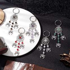Античный Серебристый & Платиновый 5шт 5 стили тибетский стиль сплав натуральный драгоценный камень брелки, с фурнитурой из железа и нержавеющей стали, краб, старинное серебро и платина, 304 мм