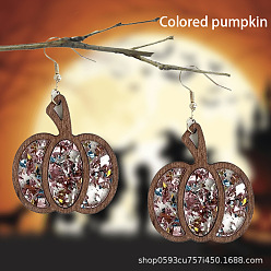 Разноцветный Серьги-подвески из акрила и дерева в форме тыквы на День благодарения, платина, красочный, 64 мм