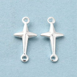 Посеребрённый Подвески из латуни, без кадмия и без свинца, религиозные перекрестные ссылки, 925 серебро покрытием, 13.5x6.5x2 мм, отверстие : 1 мм