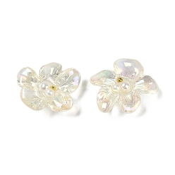 Светло-желтый Прозрачная эпоксидная смола цвета ab и кабошоны с жемчугом abs, цветок со стальными бусинами, светло-желтый, 20x23x7.5 мм