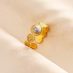 Говлит Круглые перстни из натурального говлита, 304 манжетное кольцо из нержавеющей стали для унисекс, внутренний диаметр: 17 мм