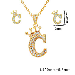 Letter C Наборы подвесок и сережек-гвоздиков из латуни с микропаве из прозрачных кубических цирконий., золотые, письмо с короной, буква С, 12.2x9 мм и 400 мм