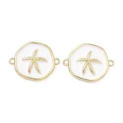 Морская звезда Подвески-коннекторы из латуни с эмалью в морском стиле, без свинца и без кадмия, долговечный, стойки покрытие, реальный 18 k позолоченный, белые, морская звезда, 14x18x3 мм, отверстие : 1.2 мм