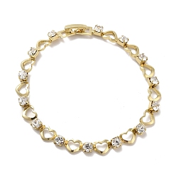 Прозрачный Железный браслет с сердцем и квадратными звеньями с кубическим цирконием, золотые, прозрачные, 7-5/8 дюйм (19.5 см)