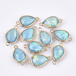 Небесно-голубой Соединители звеньев эпоксидной смолы, с латунной фурнитурой , стиль имитация опала, слеза, без кадмия и без свинца, золотые, голубой, 21~22x11~12x6~7 мм, отверстие : 1.5 мм