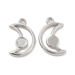 Нержавеющая Сталь Цвет Устойчивы к потускнению 304 подвески из нержавеющей стали кабошоны, луна с круглым подносом, цвет нержавеющей стали, 18x11x2 мм, отверстие : 1.6 мм, лоток : 4 мм