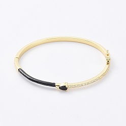 Black Enamel Teardrop Hinged Bangle with Cubic Zirconia, Golden Brass Jewelry, Black, Inner Diameter: 2x2-3/8 inch(5.05x5.9cm)