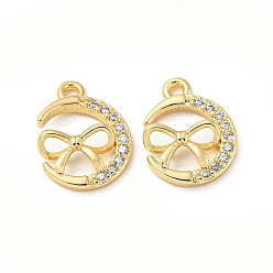 Настоящее золото 18K Латунные микро проложить кубического циркония прелести, без кадмия, без никеля и без свинца, луна с бантом, реальный 18 k позолоченный, 13x10x2.5 мм, отверстие : 1.2 мм