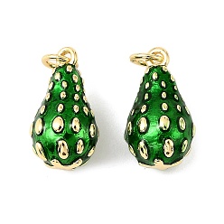 Pear Латунные эмалевые подвески с фруктами, с целью перехода в кольце, долговечный, без кадмия и без свинца, стойки покрытие, реальный 18 k позолоченный, груша, 17x10x8.5 мм, отверстие : 3 мм