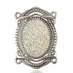 Colorful Alloy Resin Chandelier Components Links, Oval, Antique Silver, Colorful, 64x43x8.5mm, Hole: 4mm