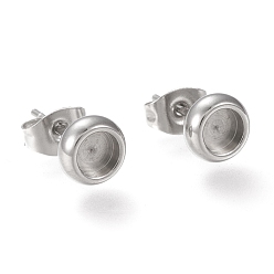 Нержавеющая Сталь Цвет Не тускнеет 304 серьги-гвоздики из нержавеющей стали, с уха орехов, плоско-круглые, цвет нержавеющей стали, лоток : 4 мм, 6 мм, штифты : 0.8 мм